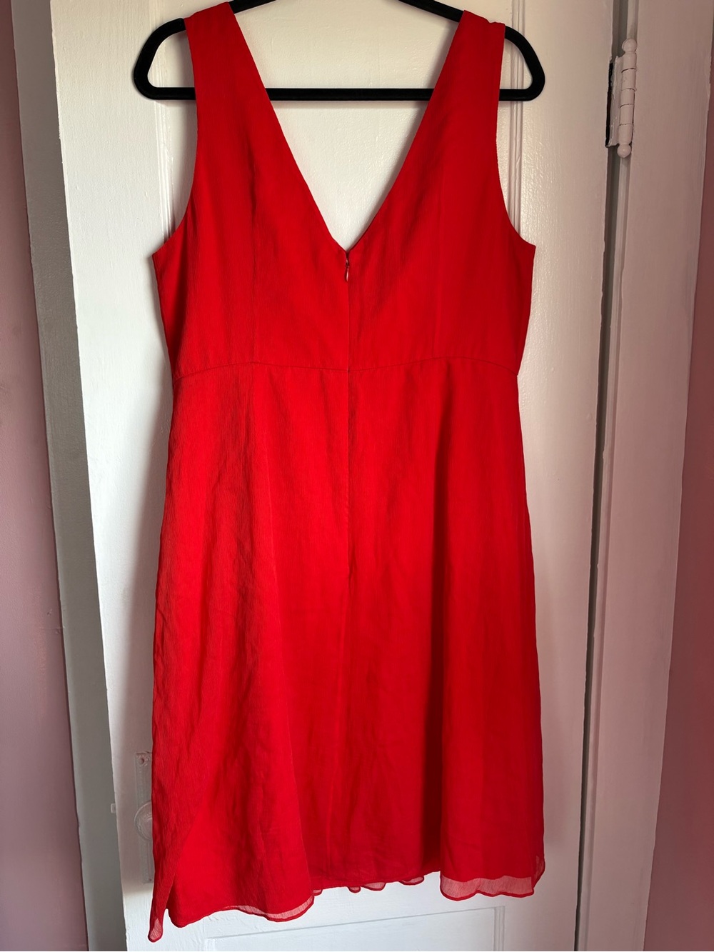 J.Crew Louisa Dress 100% Silk Chiffon Red Pleated V-Neck Midi Size 14 - Picture 6 of 6
